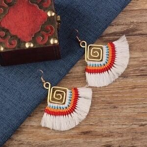 Fringe Earrings Geometric‎ Gold Colorful Boho Bohemian Dangle Drop